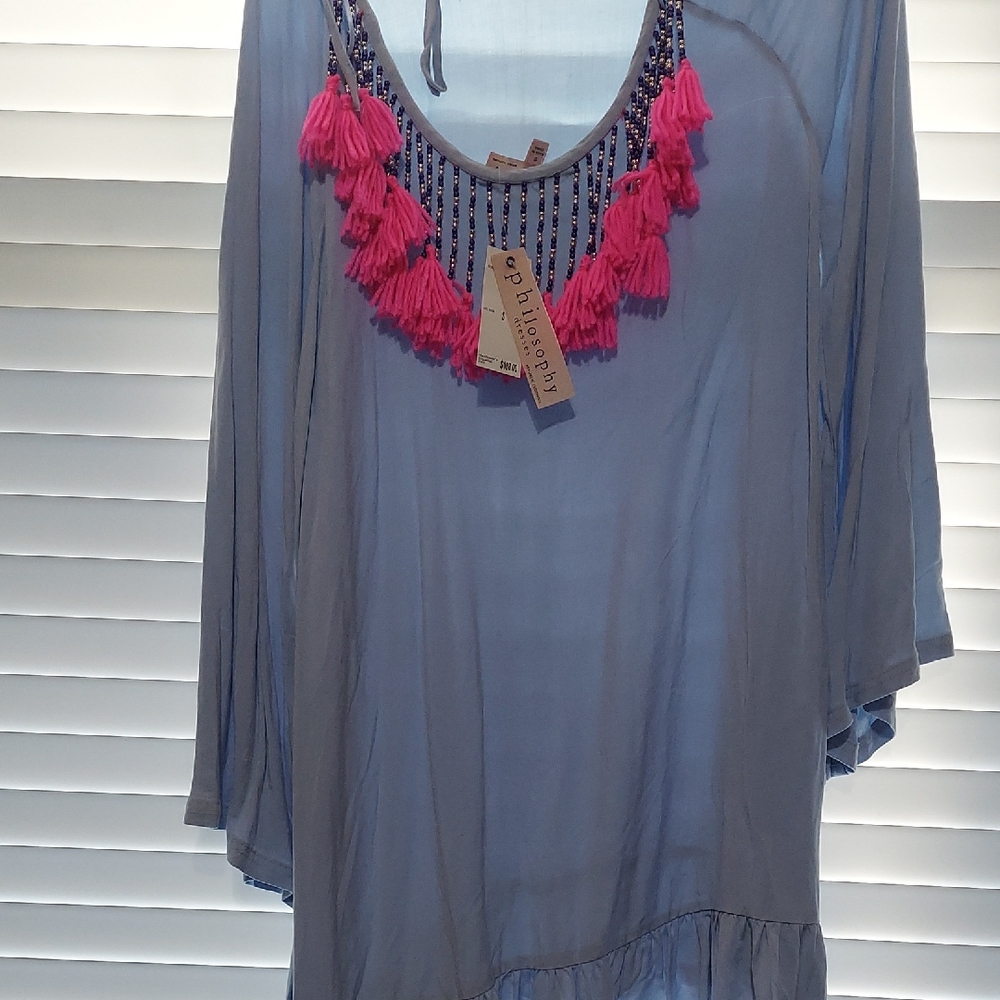 Philosophy Light Blue Dress with Pink Tassels